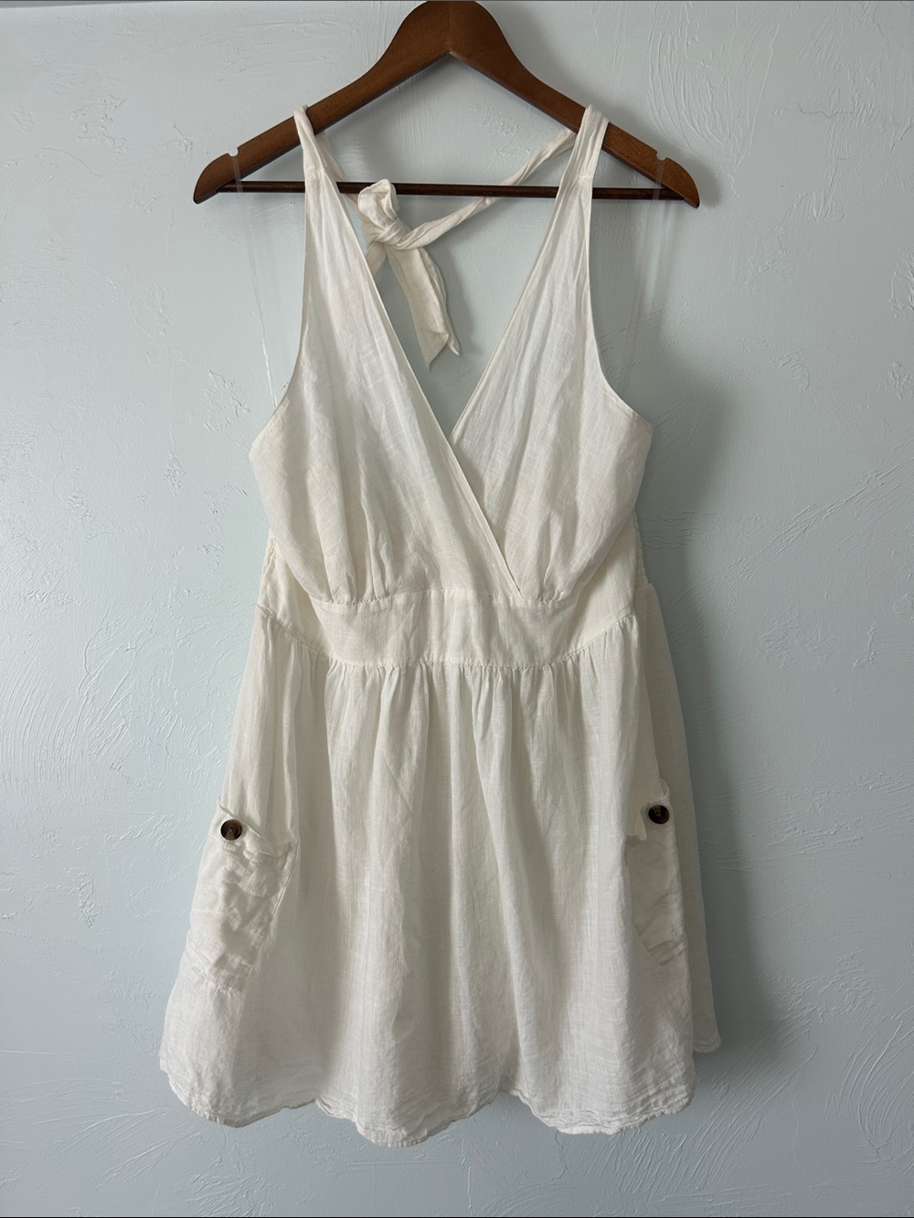 American Eagle Outfitters Cotton White Halter Tie-Back Mini Dress